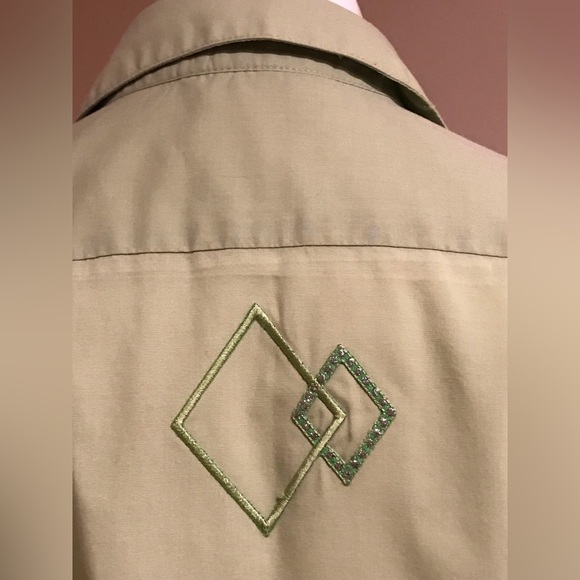 Las Olas Button Down Long Sleeve Collard Dimond Shape Green Shirt Size Small - Picture 4 of 8